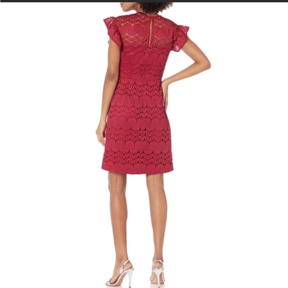 Trina Turk Mai-Tai Ruffle-Sleeve Lace Sheath Dress, Cranberry - Size 4 - Picture 2 of 6